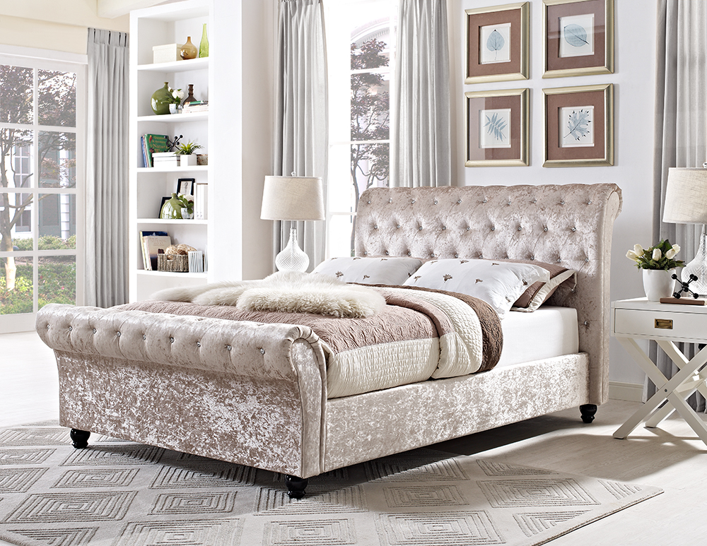 Chesterfield (4ft 6" Double) Sleigh Designer Bed in ...