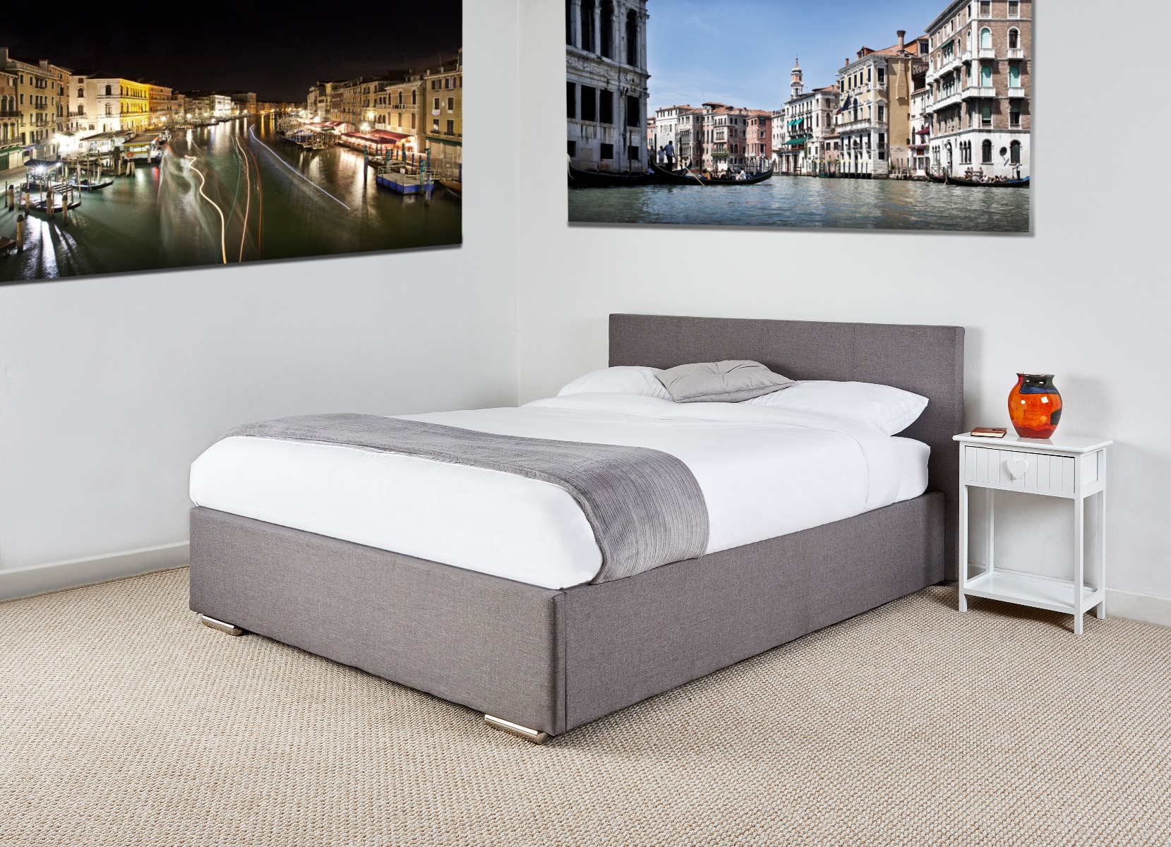 Detroit Double Bed In Linen Grey