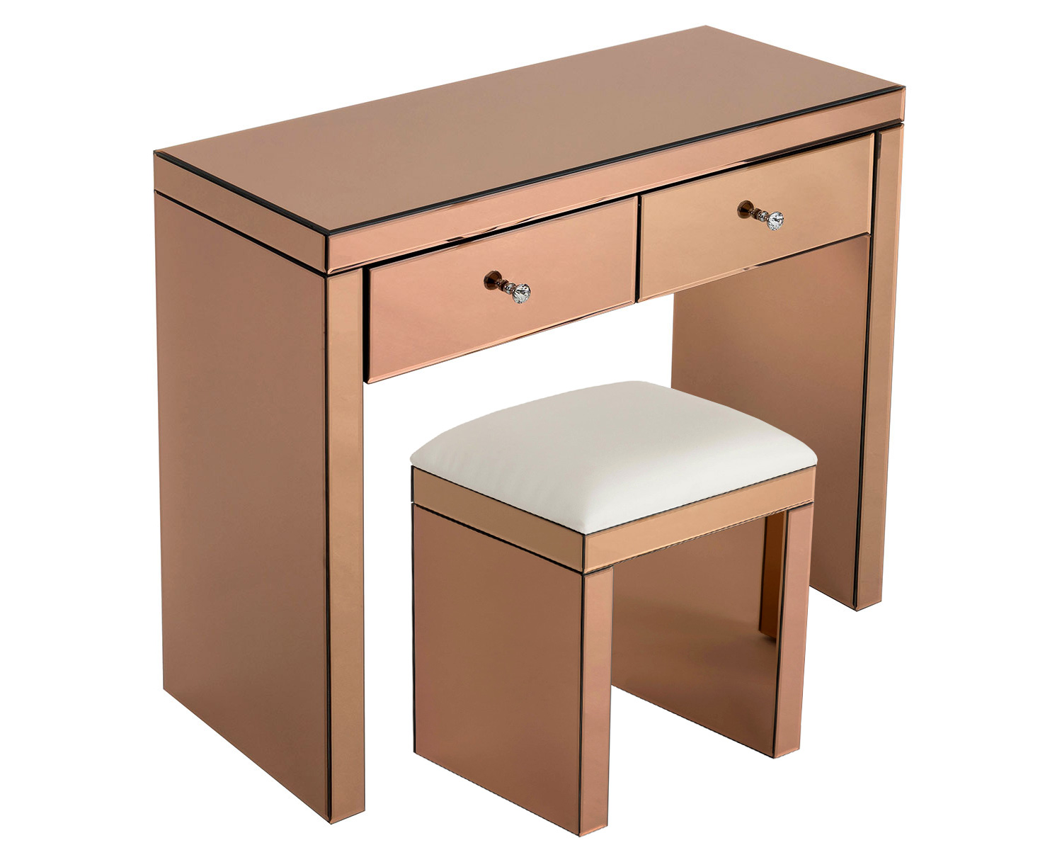Monroe Console Table Set with Mirrored Stool in Rose Gold