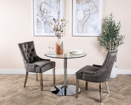 Kudos Chrome Dining Table With 2 Verona, Grey Wood And Chrome Dining Table