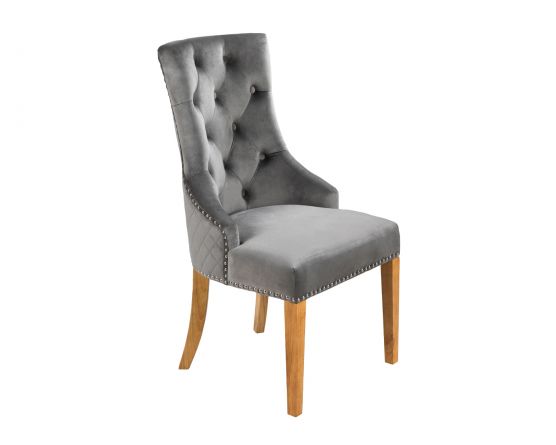 Sandhurst Dining Chair With Chrome Lion, Grey Velvet Dining Chairs Oak Legs