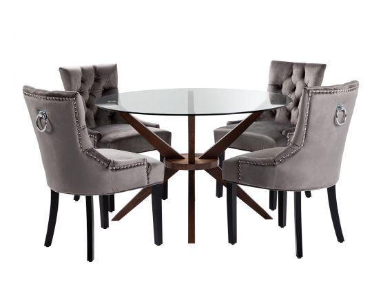 Round Glass Dining Table With 4 Verona, Round Glass Table With 4 Grey Chairs