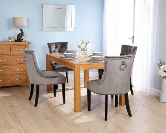Verona 4 Seater Grey Velvet Dining, Grey Dining Chairs And Wooden Table