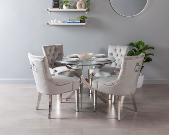 Nova Round Dining Table With 4 Verona, Round Dining Table With Grey Velvet Chairs