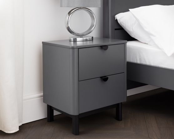 Chloe Grey Bedside Table With 2 Drawers, Grey Side Table With Drawers