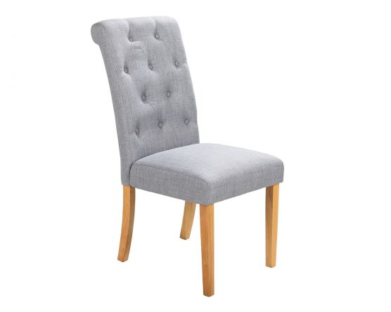 Romano Dining Chair In Grey Linen With, Grey Dining Chairs Oak Legs