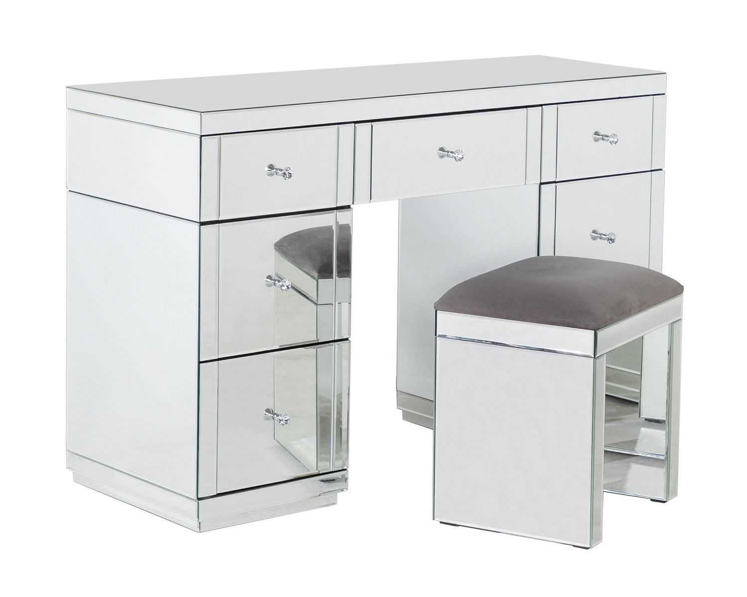 Monroe 7 Drawer Dressing Table Set With, Monroe Silver Mirrored Dressing Table