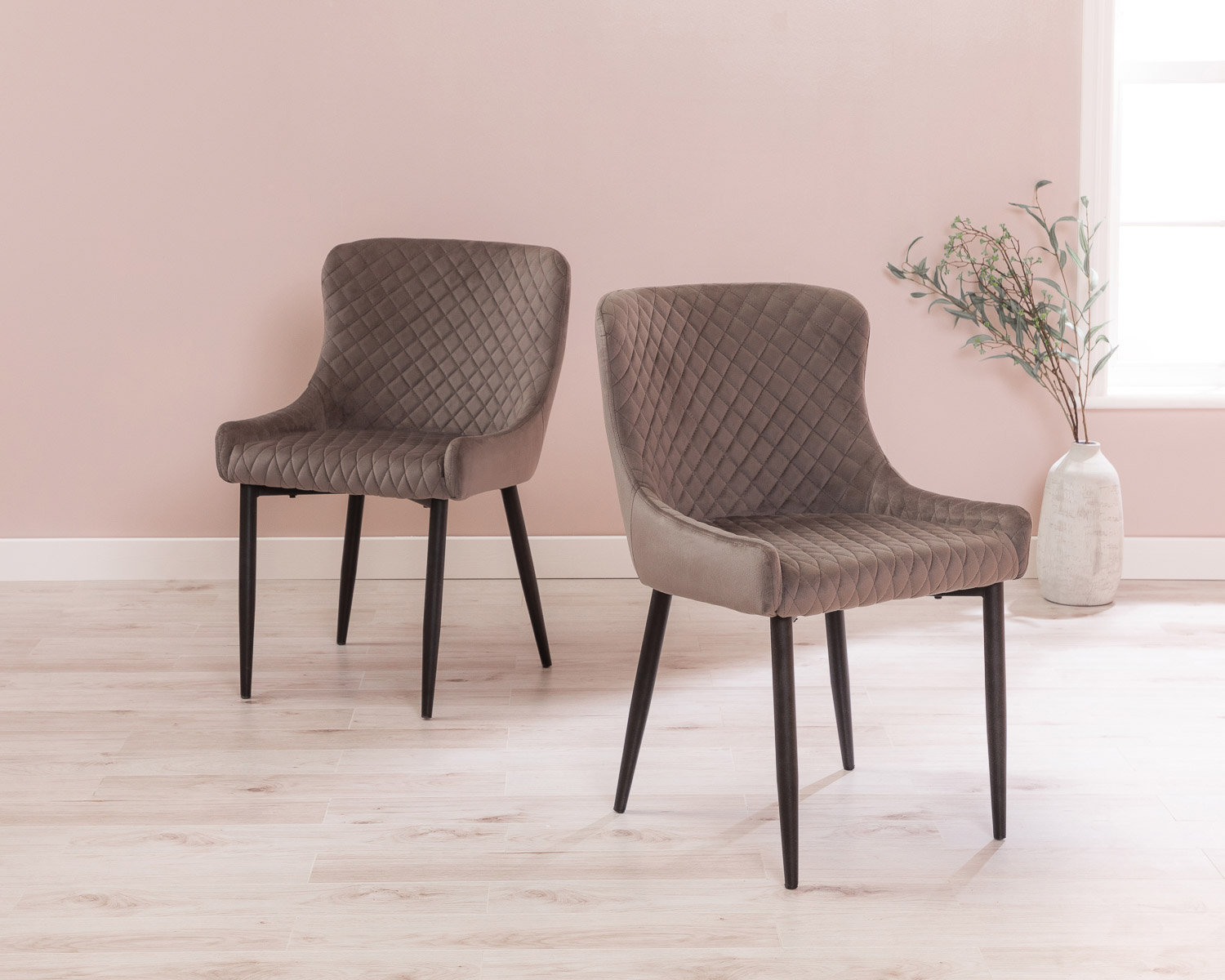 Product photograph of Pair Of Grey Velvet Dining Chairs With Black Legs - Denver from Lifestyle Furniture