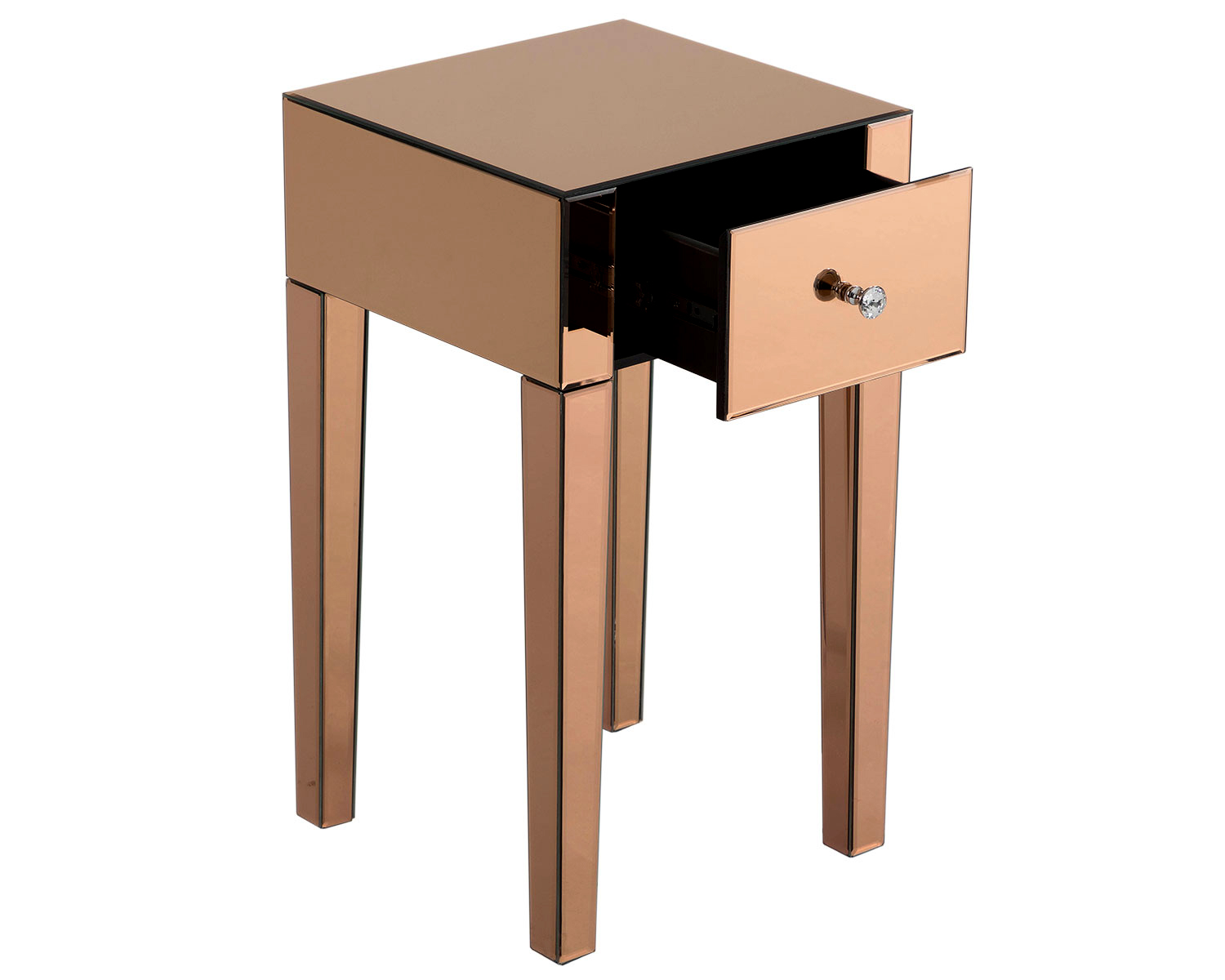 Mirrored Furniture 1 Draw Bedside Table Set In Rose Gold 5055497718865