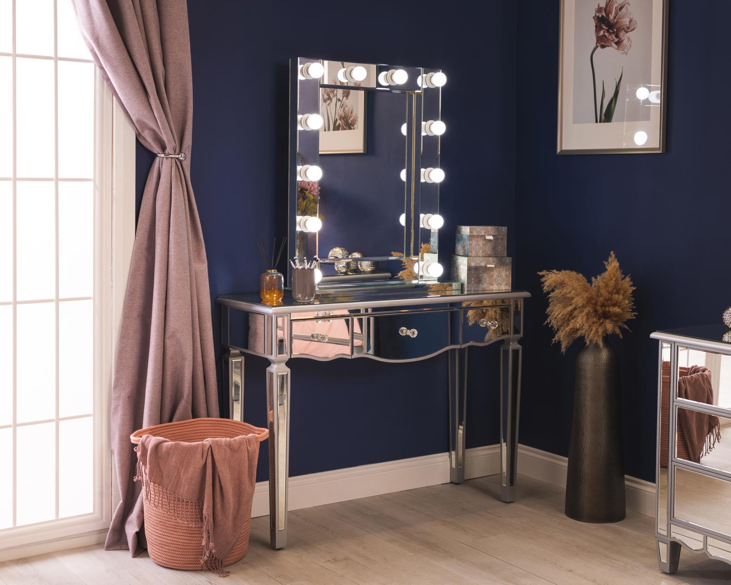 Product photograph of Paris Silver Mirrored Console Table With Small Hollywood Mirror from Lifestyle Furniture