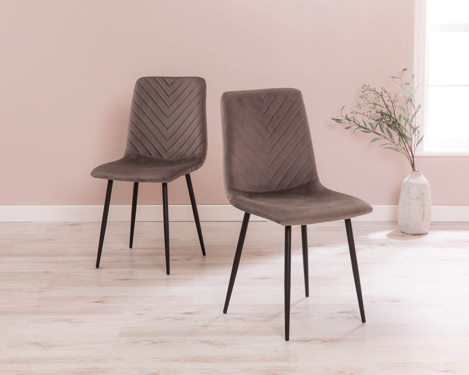 Product photograph of Pair Of Grey Velvet Dining Chairs With Black Legs - Taylor from Lifestyle Furniture