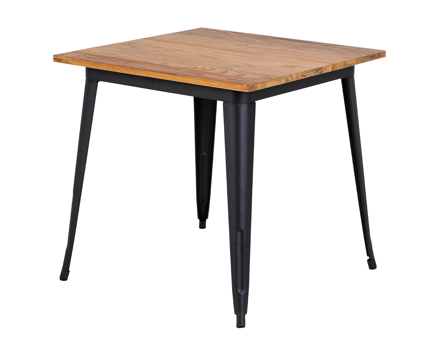 Tolix Style Square Dining Table in Black Matte with Natural Elm Top