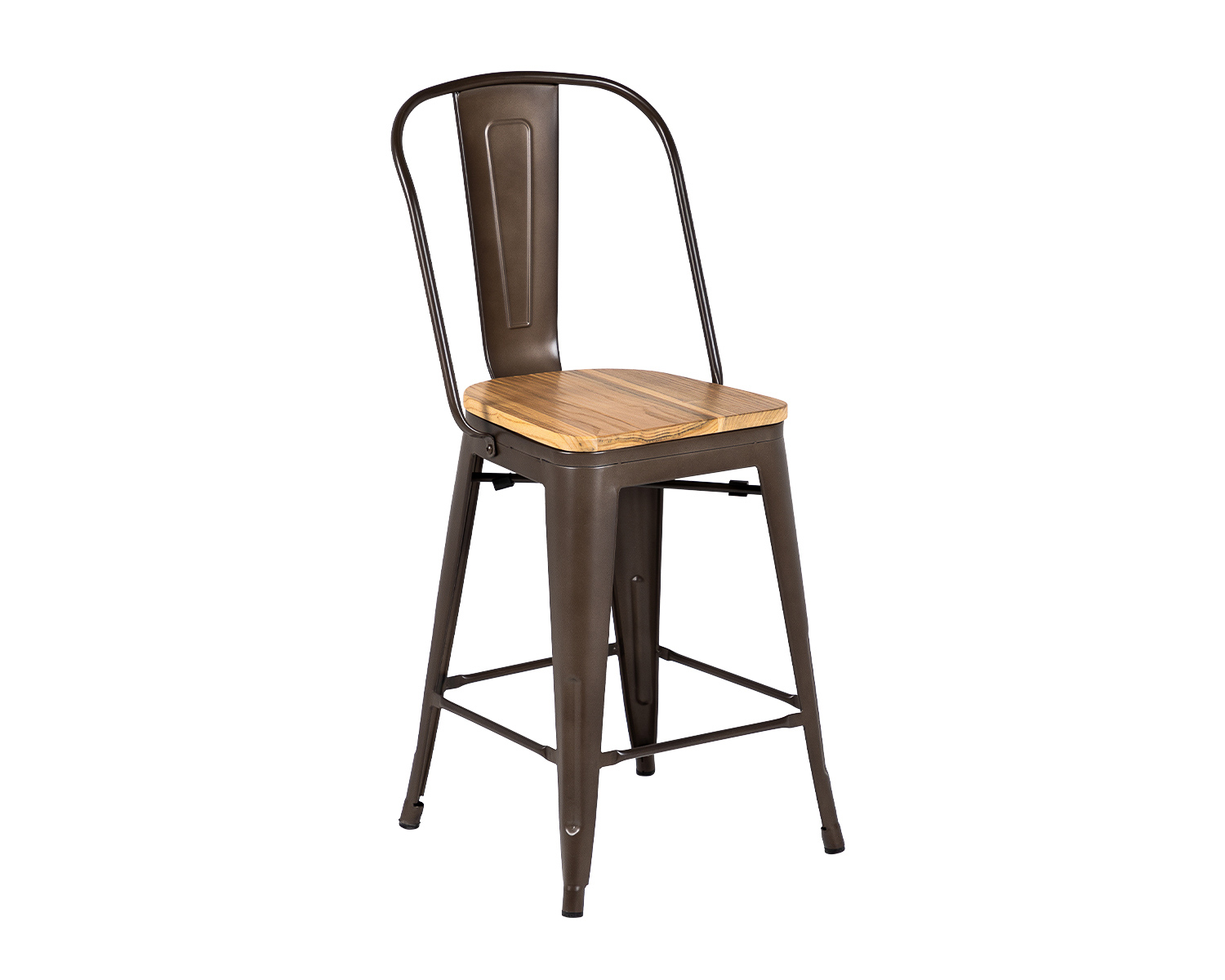 Product photograph of Pair Of Tolix Style Bar Stools In Gunmetal Matte With Natural Elm Seat from Lifestyle Furniture.