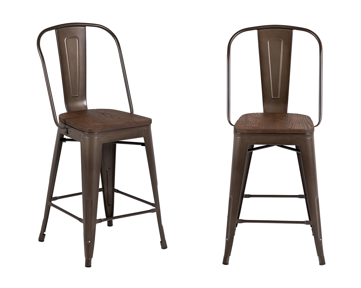 Product photograph of Pair Of Tolix Style Bar Stools In Gunmetal Matte With Dark Elm Seat from Lifestyle Furniture