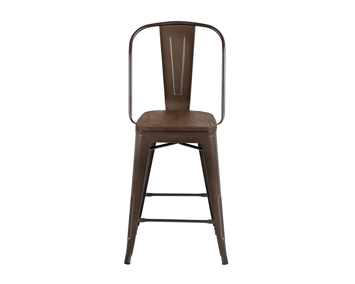 Product photograph of Pair Of Tolix Style Bar Stools In Gunmetal Matte With Dark Elm Seat from Lifestyle Furniture.