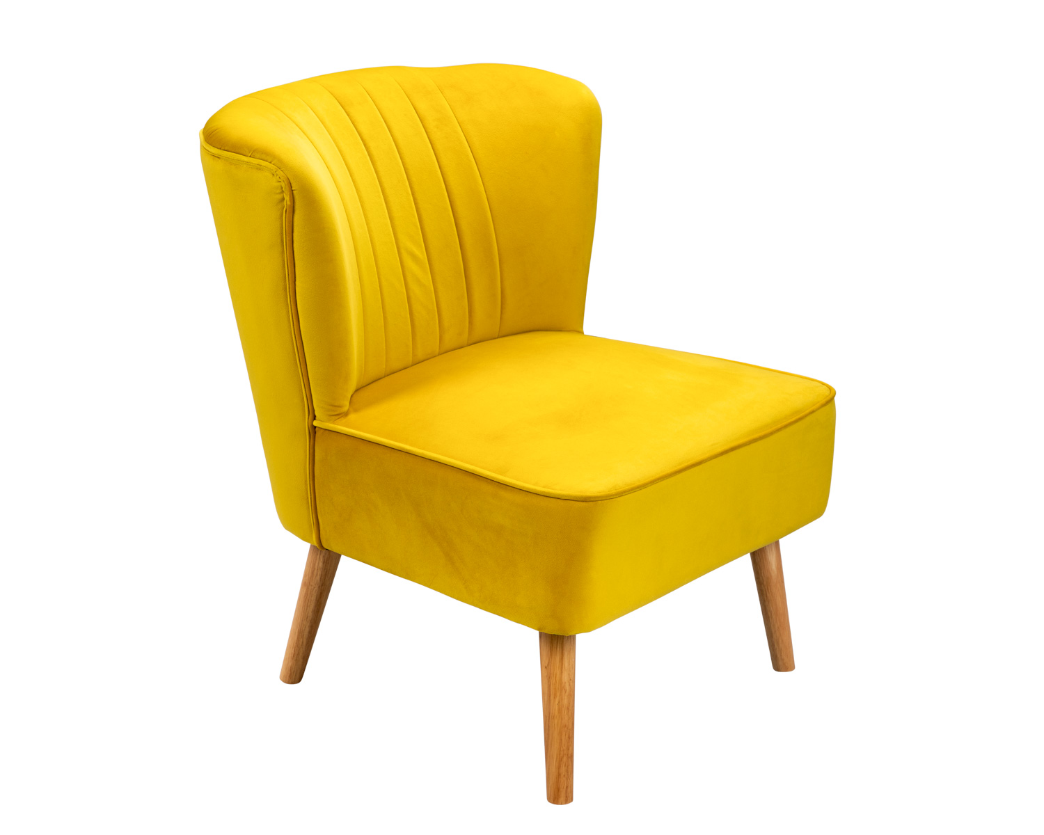 Image of Accent Chair in Mustard Yellow Velvet with Natural Wood Legs - Lucy Oyster Range