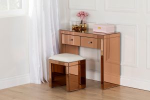 Rose Gold Mirrored Stool and Console Table