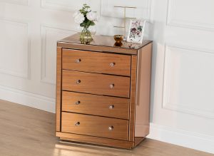 Rose Gold Mirrored Four drawer Chest