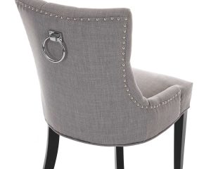 Dining Chair in Grey Linen with Chrome Knocker